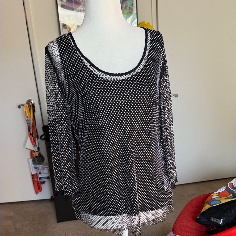 Brand new Black rhinestones Mesh Top
